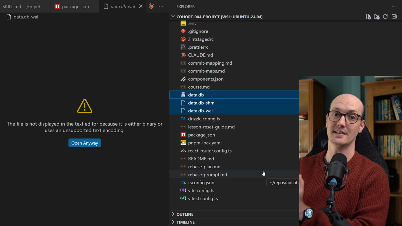 Deleting the data.db file from the codebase