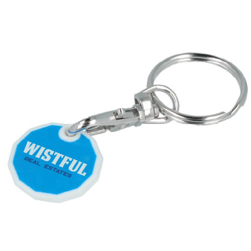 White Promotional Recycled Plastic Trolley Coin Keyrings with Your Logo from Total Merchandise