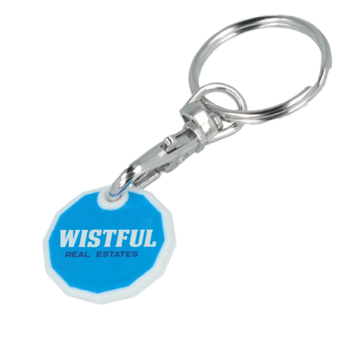 White Promotional Recycled Plastic Trolley Coin Keyrings with Your Logo from Total Merchandise