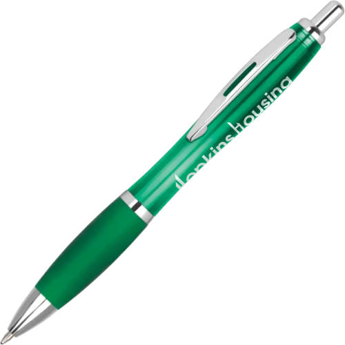 Promotional Contour Ballpens in Translucent Green Printed with a Logo by Total Merchandise