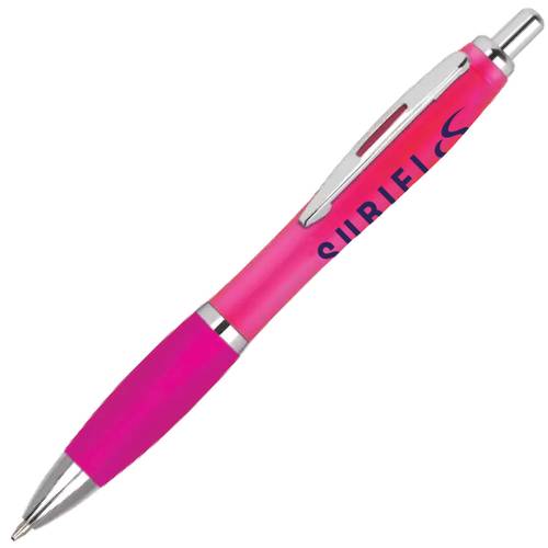 Corporate Branded Contour Frost Ballpens in Frosted Magenta Printed with a Logo by Total Merchandise