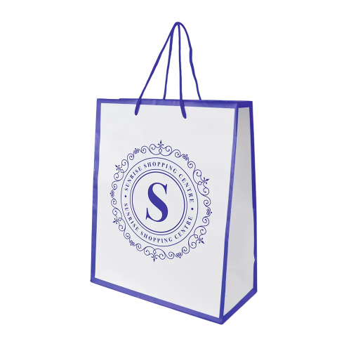 Promotional Newquay Glossy Paper Bags Printed in White/Blue with Your Logo from Total Merchandise