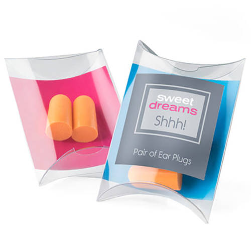 Ear Plugs in rPET Pillow Pack in Clear/Orange