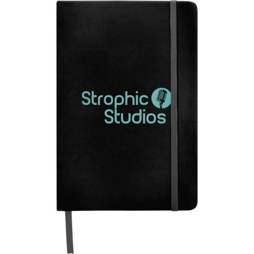 Printed A5 Budget Soft Touch Notebooks in black available from Total Merchandise