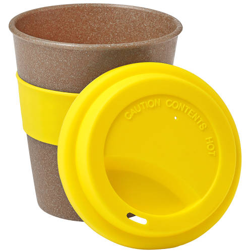 Promotional Bamboo Reusable Coffee Cup With Yellow Band and Promotional Bamboo Reusable Coffee Cup With Yellow Band and