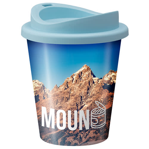 Promotional Universal Vending Cups with Light Blue Lid Printed in Full Colour by Total Merchandise