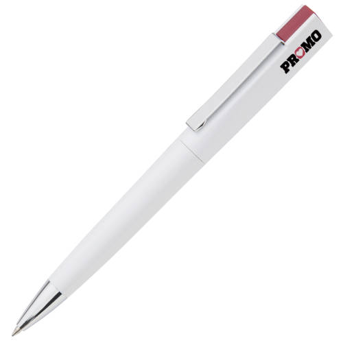 Promotional Flat Cap Ballpens in White/Red with Printed Logo by Total Merchandise