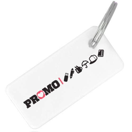 White Promotional Recycled Plastic Long Rectangle Keyrings