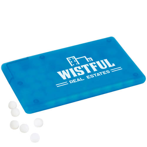 Promotional Sugar Free Mint Cards with your Company Logo in Cyan