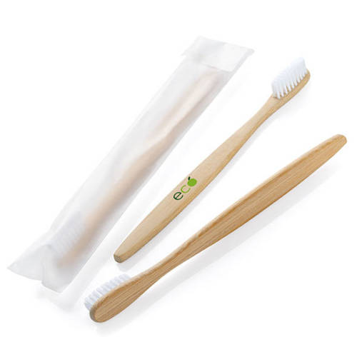 Branded Bamboo Toothbrushes with White Bristles Printed with a Logo by Total Merchandise