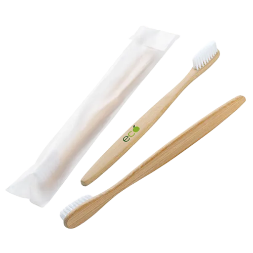 Branded Bamboo Toothbrushes with White Bristles Printed with a Logo by Total Merchandise
