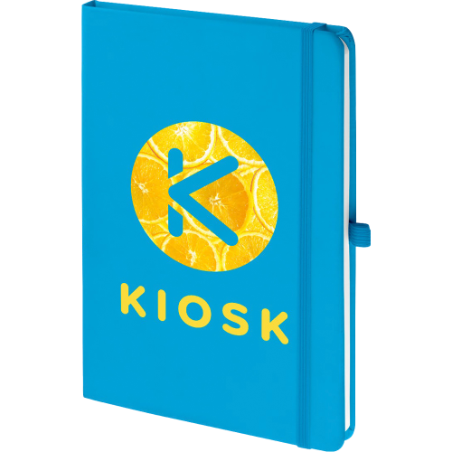 Branded A5 Mood® Soft Feel Notebooks in Cyan Printed with a Logo by Total Merchandise