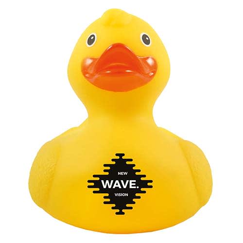 Promotional Squeaky Rubber Duck with spot colour printed logo from Total Merchandise