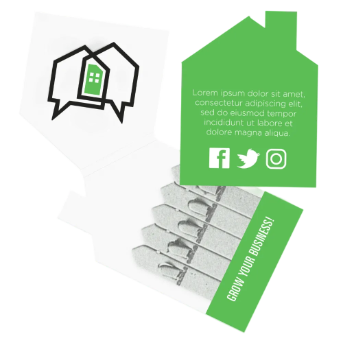 Promotional Seedsticks® in a house-shaped packet printed with a design by Total Merchandise