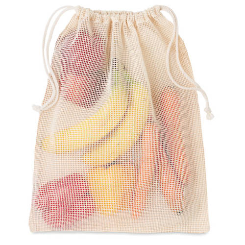 Branded reusable food bag with cotton mesh side
