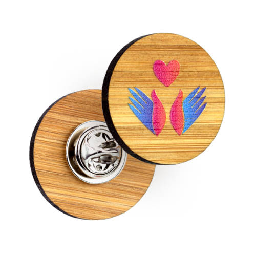 Promotional Full Colour Printed Bamboo Clutch Pin Badges