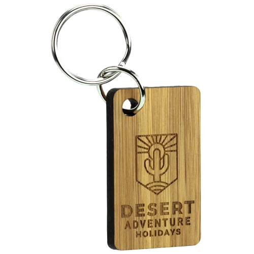 Custom Branded Bamboo Keyrings Cut to Any Shape you Like from Total Merchandise