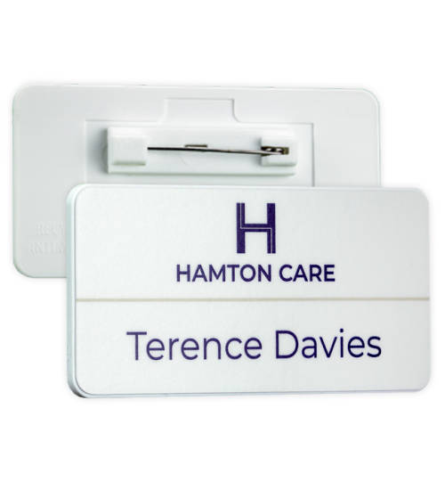 Custom Printed Eco Antimicrobial Name Badges in Matt White from Total Merchandise