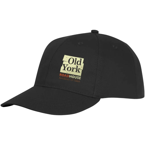 Promotional printed Structured Ares 6 Panel Cotton Cap in black available from Total Merchandise