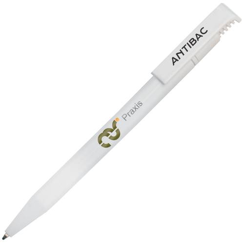 Branded Calico Antibacterial Ballpens in White Printed with your Logo from Total Merchandise