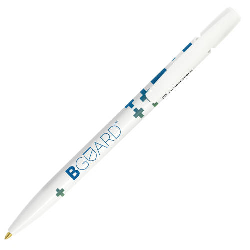 Branded BiC Clic Antibacterial Ballpens in white colour with printing by Total Merchandise