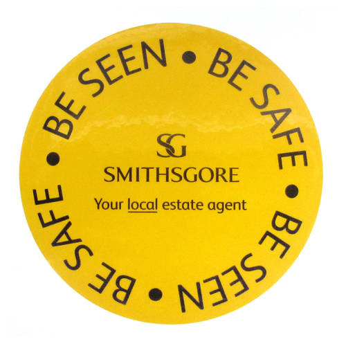 Promotional Reflective Stickers in yellow colour and round shape with your logo by Total Merchandise