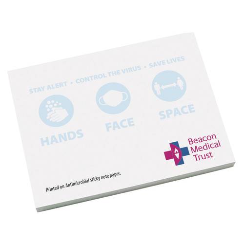 Promotional Antimicrobial Sticky Notes in White colour with printed design by Total Merchandise