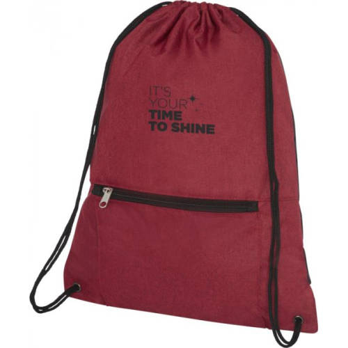 Promotional Hoss Foldable Drawstring Backpack in heather dark red with print by Total Merchandise