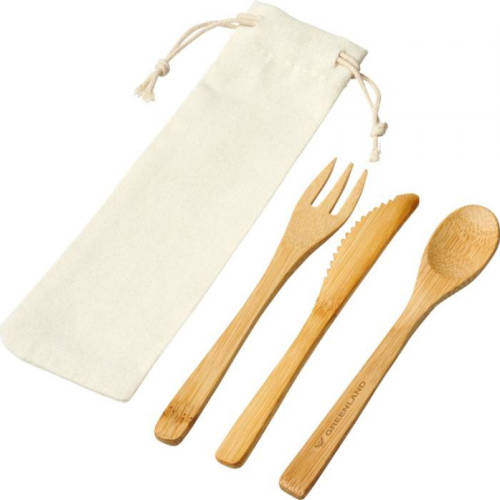 Promotional Eco-friendly Bamboo Cutlery Set in Natural colours with branding by Total Merchandise