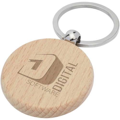 Branded Round Beech Wood Keyrings with engraved design by Total Merchandise