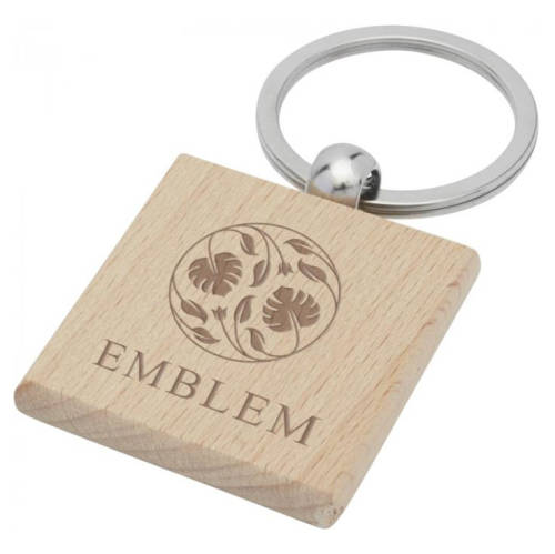 Branded Square Beech Wood Keyrings in with engraved design by Total Merchandise