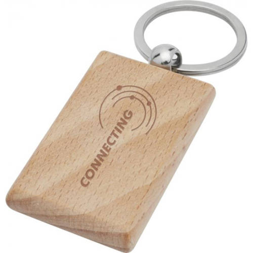 Branded Rectangular Beech Wood Keyrings in natural wood colour with engraving by Total Merchandise