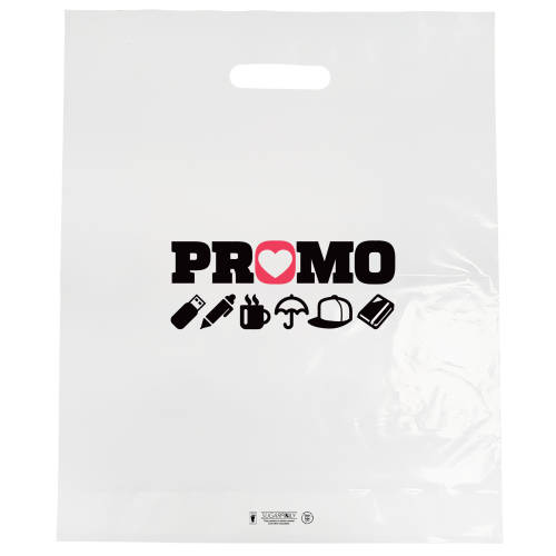Promotional Eco Sugar Cane Carrier Bags in White Printed with a Logo by Total Merchandise