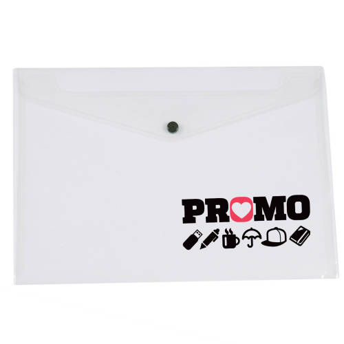 Promotional A5 Popper Document Wallets in clear with plastic popper by Total Merchandise