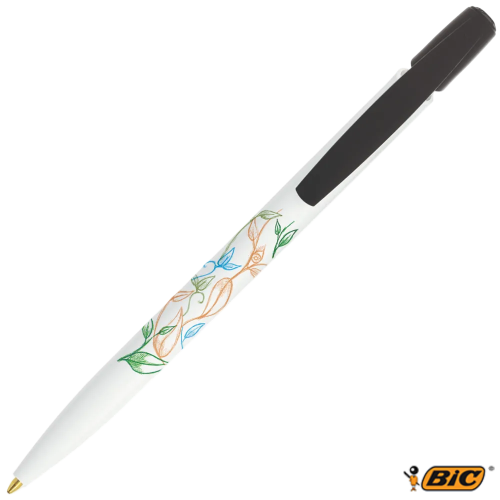 Branded BiC Media Clic Biodegradable Ballpens in White/Black printed with logo by Total Merchandise