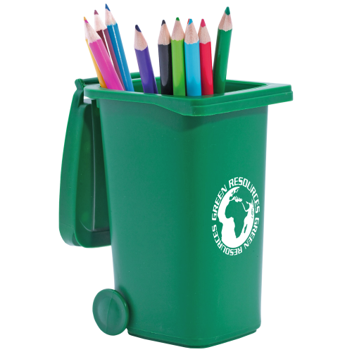 Green Promotional Recycled Wheelie Bin Pen Pots Printed & Made in the UK from Total Merchandise