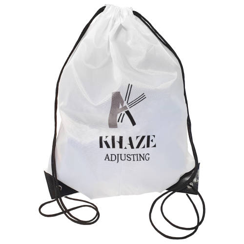 Custom Branded Core Range Drawstring Bags in White with Black Handles from Total Merchandise