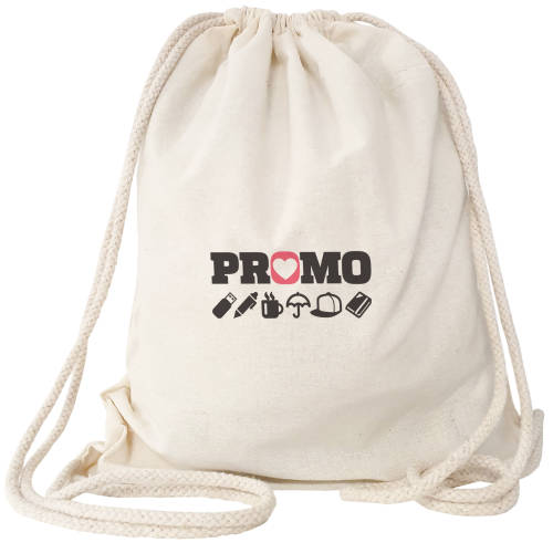 Promotional Cotton Drawstring Bags in Natural Printed with a Logo by Total Merchandise