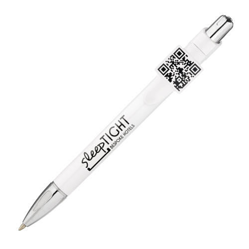 UK Branded QR Code Pens in White Printed with a Logo & QR Code by Total Merchandise