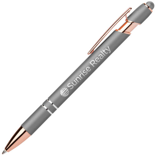 Promotional Prince Rose Gold Stylus Pens in Silver Printed with a Logo by Total Merchandise