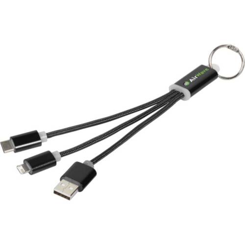 Promotional Metal 3 in 1 Charging Cable Keyring with a printed design from Total Merchandise