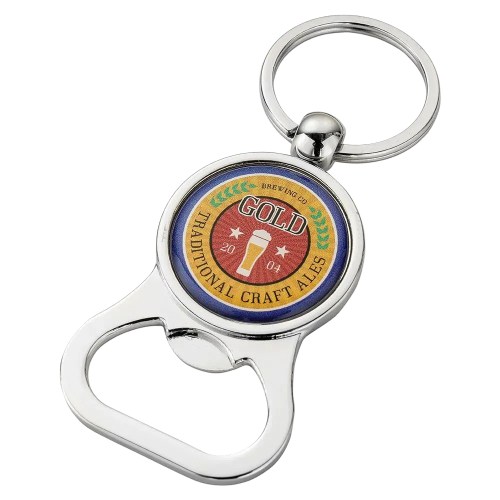 Custom printed Bottle Opener Alloy Injection Keyring with a logo example from Total Merchandise