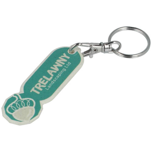 Recycled Biodegradable Plastic Trolley Coin Stick Keyring in Tor with logo by Total Merchandise