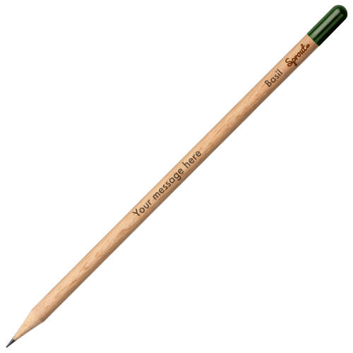 Promotional Express Sprout Pencil in Natural showing you where your engraved logo can be printed