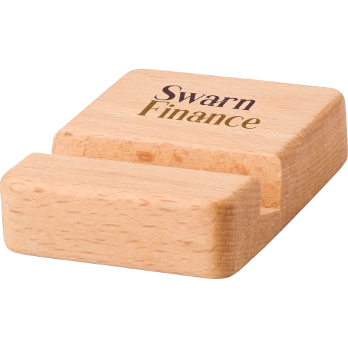 Custom printed Beechwood Phone Holders are perfect for holding your phone up while watching a video