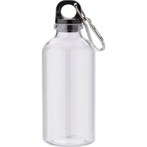 Custom branded Rpet Carabiner Drink Bottle in clear that come with a screw-on lid and carabiner clip