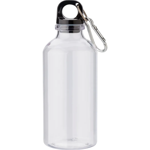 Custom branded Rpet Carabiner Drink Bottle in clear that come with a screw-on lid and carabiner clip