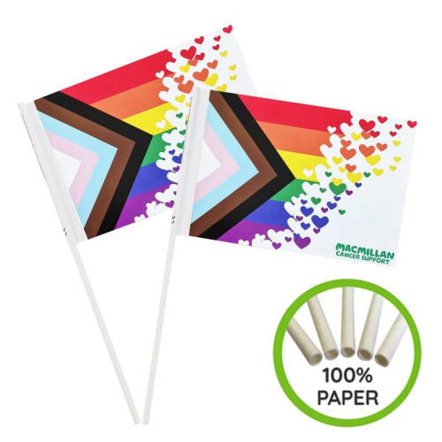 Custom Branded A5 Sustainable Paper Hand-Waving Flags with a printed design from Total Merchandise
