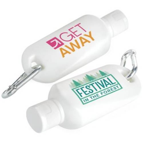 UK Printed SPF25 Sun Lotion on a Carabiner Clip from Total Merchandise
