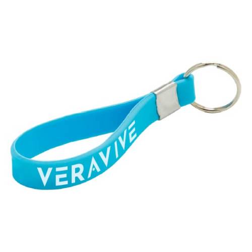 Colour matched Silicone Loop Metal Keyrings in blue printed with your logo from Total Merchandise